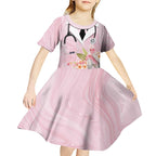 Aussie Nurse RN Pink Cockatoo Kid Short Sleeve Dress