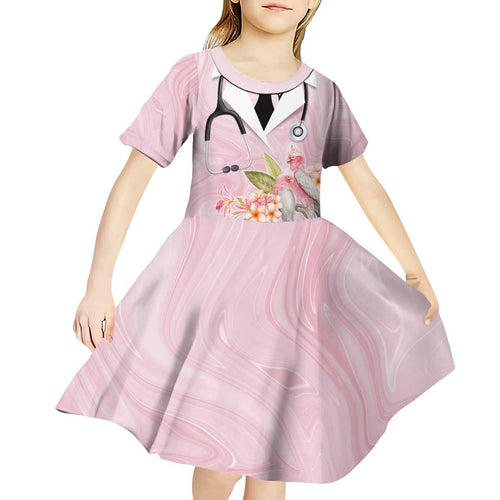 Aussie Nurse RN Pink Cockatoo Kid Short Sleeve Dress