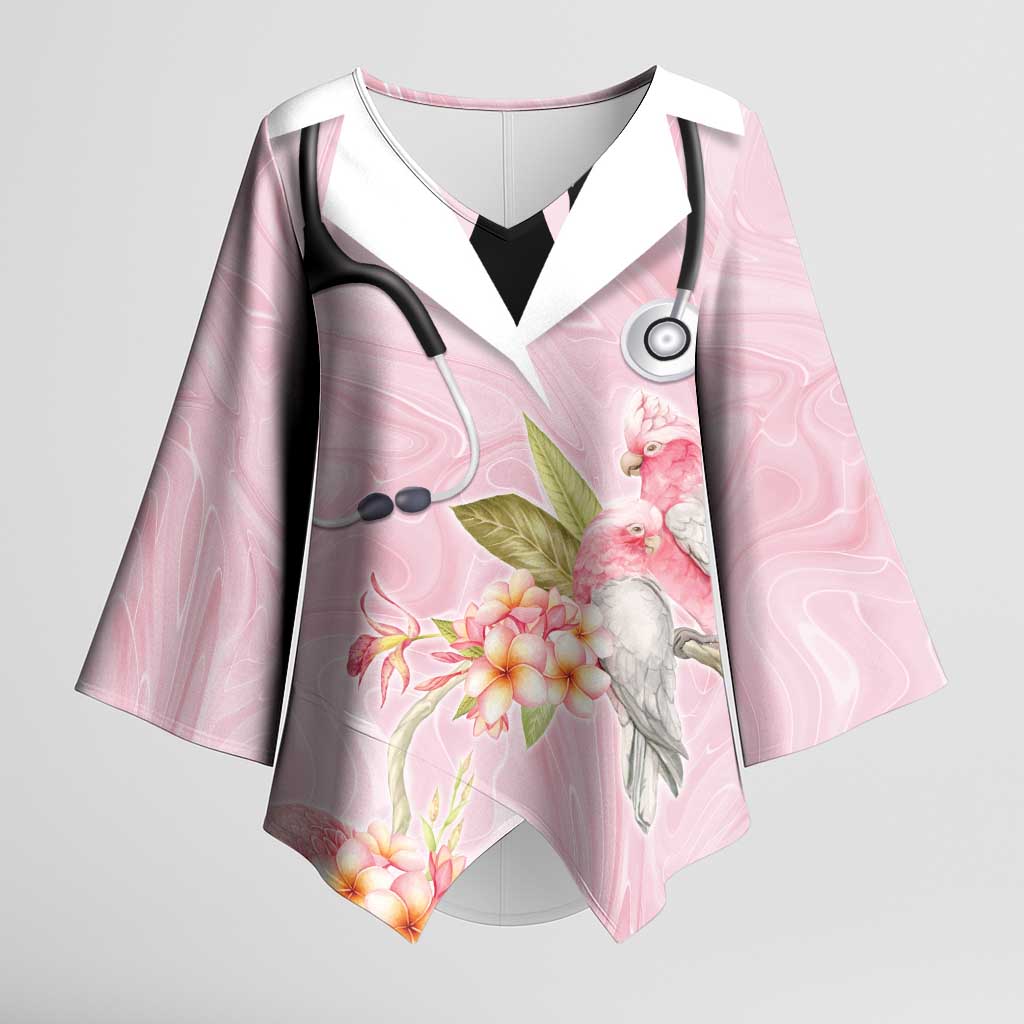 Aussie Nurse RN Pink Cockatoo Kimono Sleeve Blouse