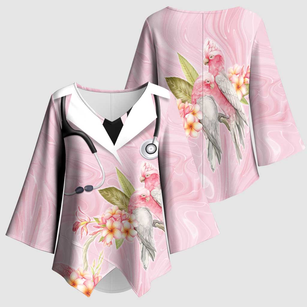Aussie Nurse RN Pink Cockatoo Kimono Sleeve Blouse