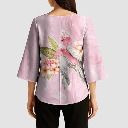Aussie Nurse RN Pink Cockatoo Kimono Sleeve Blouse