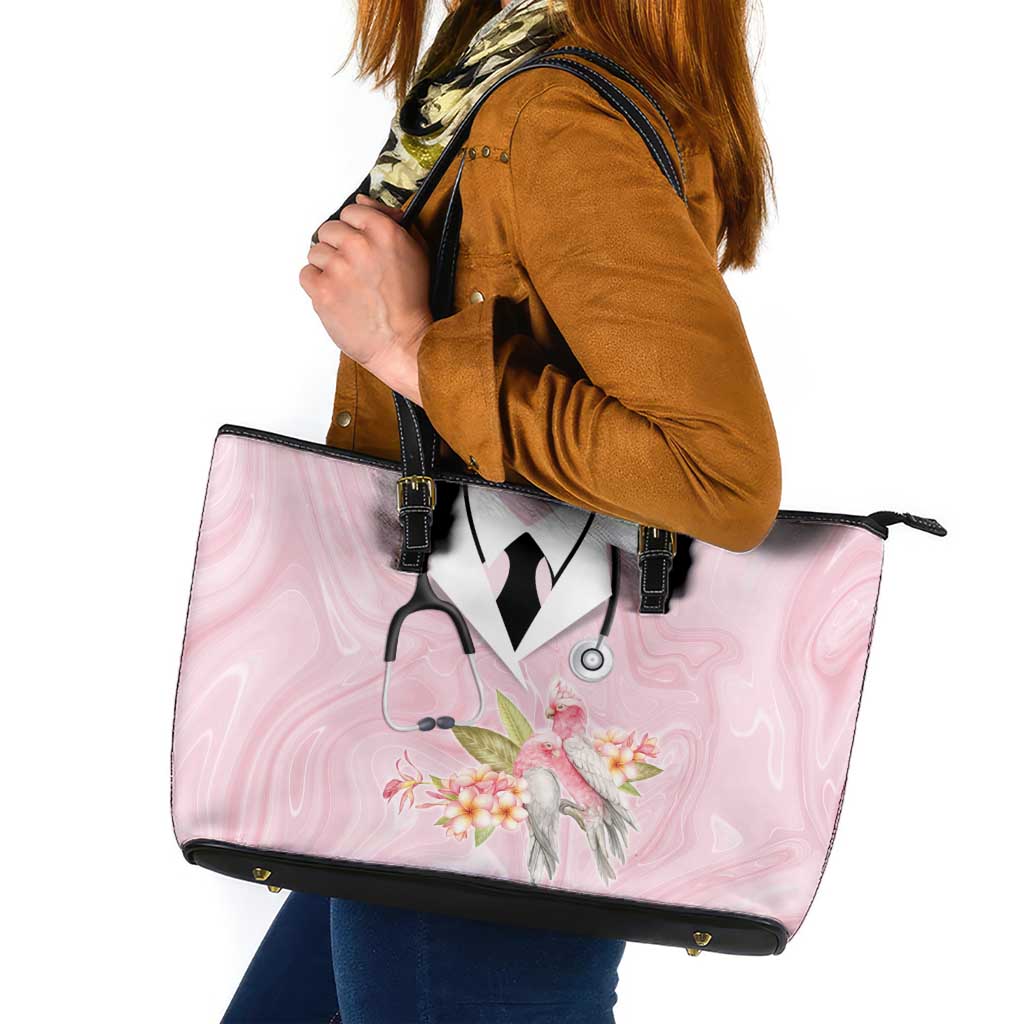 Aussie Nurse RN Pink Cockatoo Leather Tote Bag