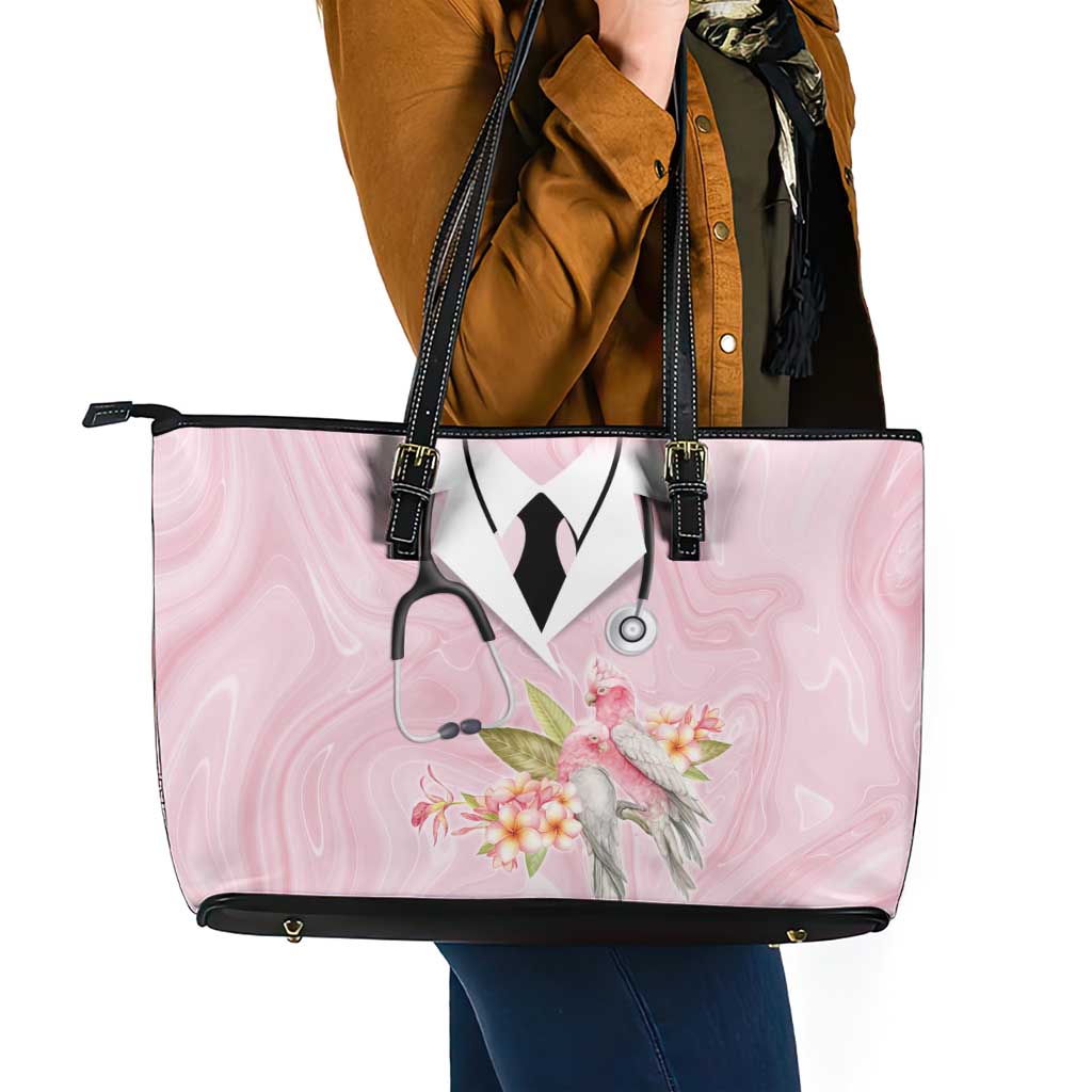 Aussie Nurse RN Pink Cockatoo Leather Tote Bag