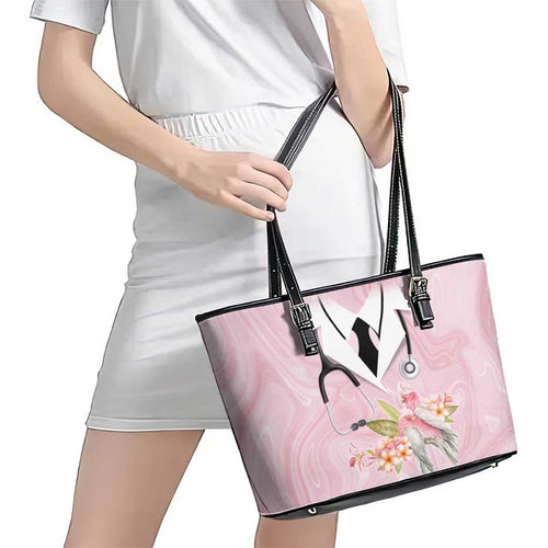 Aussie Nurse RN Pink Cockatoo Leather Tote Bag