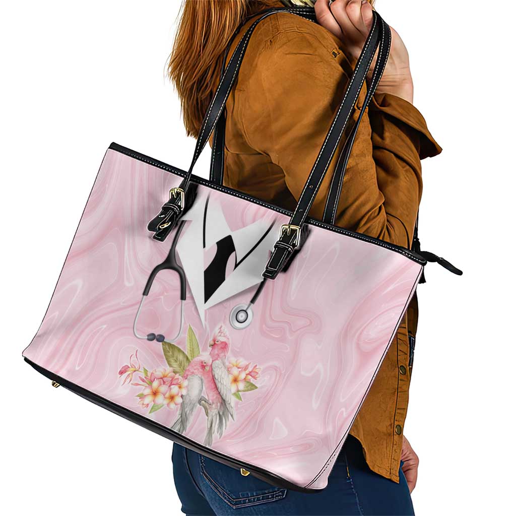 Aussie Nurse RN Pink Cockatoo Leather Tote Bag