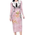 Aussie Nurse RN Pink Cockatoo Long Sleeve Bodycon Dress