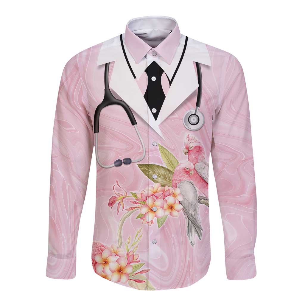 Aussie Nurse RN Pink Cockatoo Long Sleeve Button Shirt