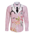 Aussie Nurse RN Pink Cockatoo Long Sleeve Button Shirt