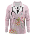 Aussie Nurse RN Pink Cockatoo Long Sleeve Polo Shirt