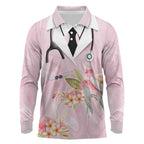 Aussie Nurse RN Pink Cockatoo Long Sleeve Polo Shirt