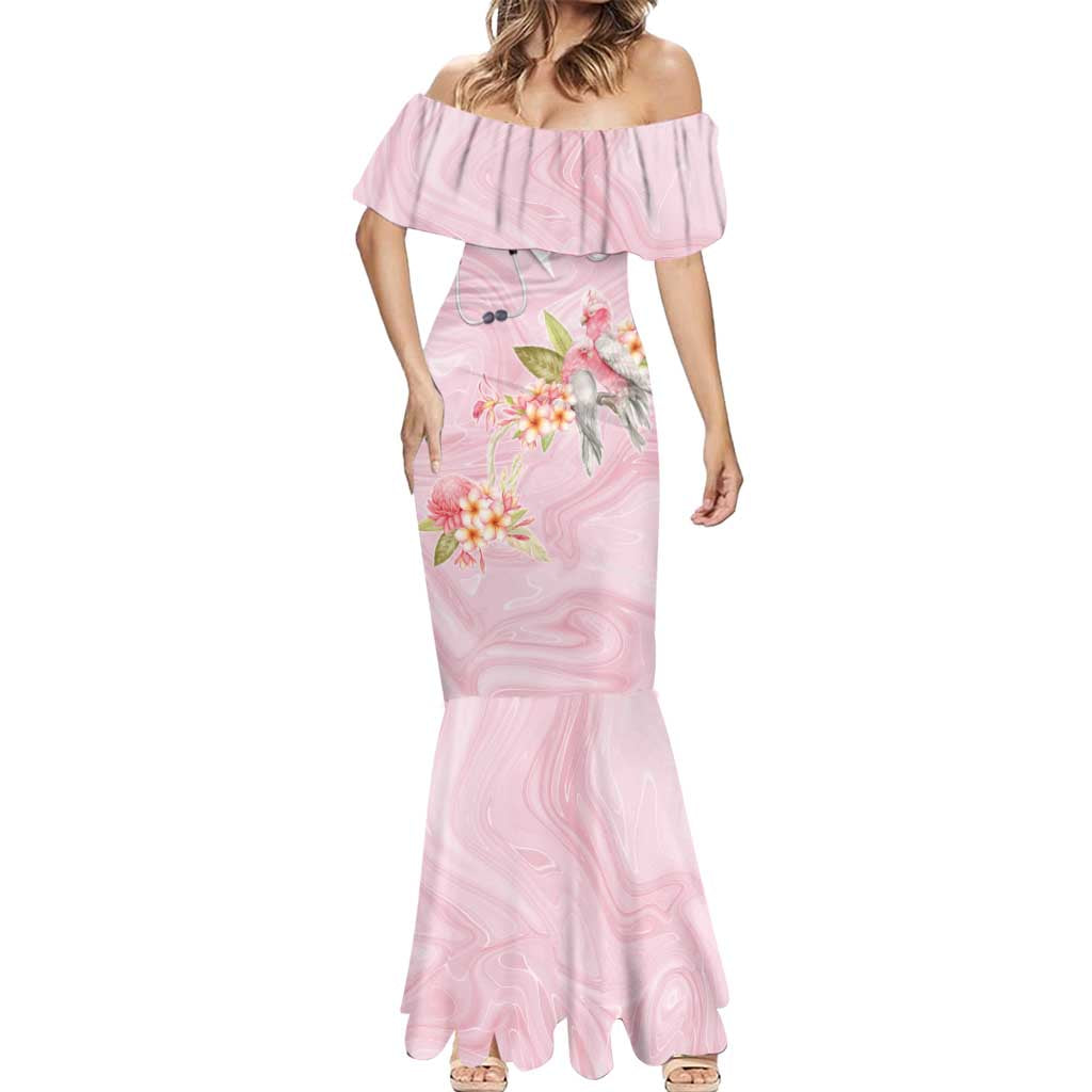 Aussie Nurse RN Pink Cockatoo Mermaid Dress