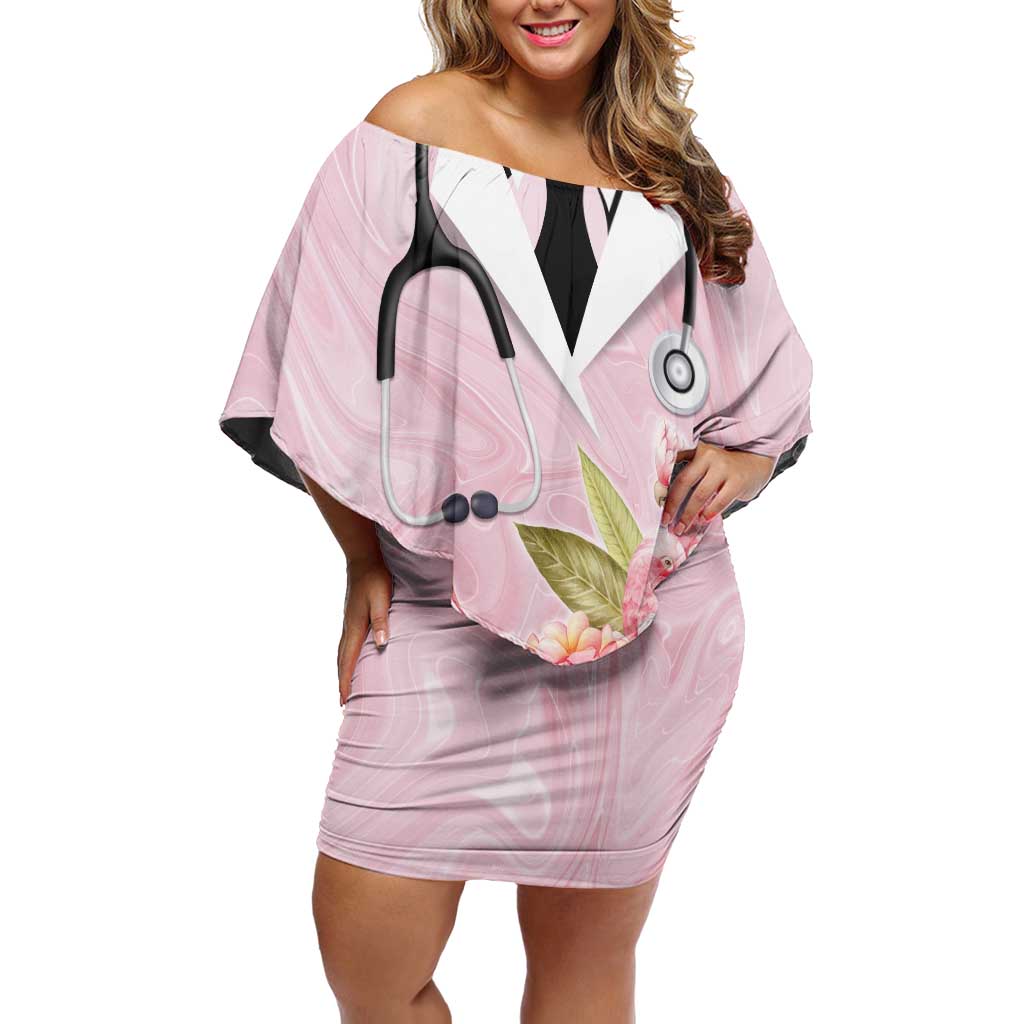Aussie Nurse RN Pink Cockatoo Off Shoulder Short Dress