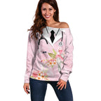Aussie Nurse RN Pink Cockatoo Off Shoulder Sweater