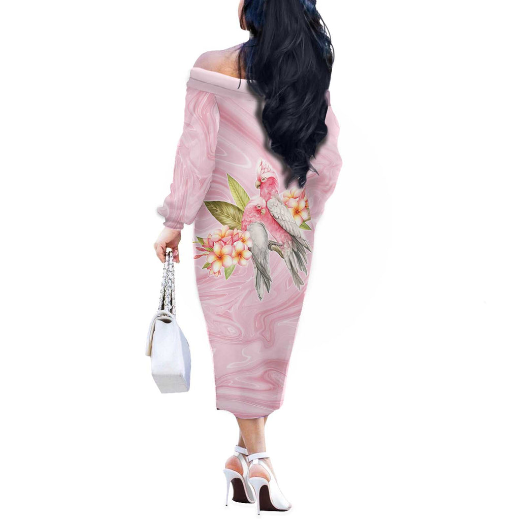 Aussie Nurse RN Pink Cockatoo Off The Shoulder Long Sleeve Dress