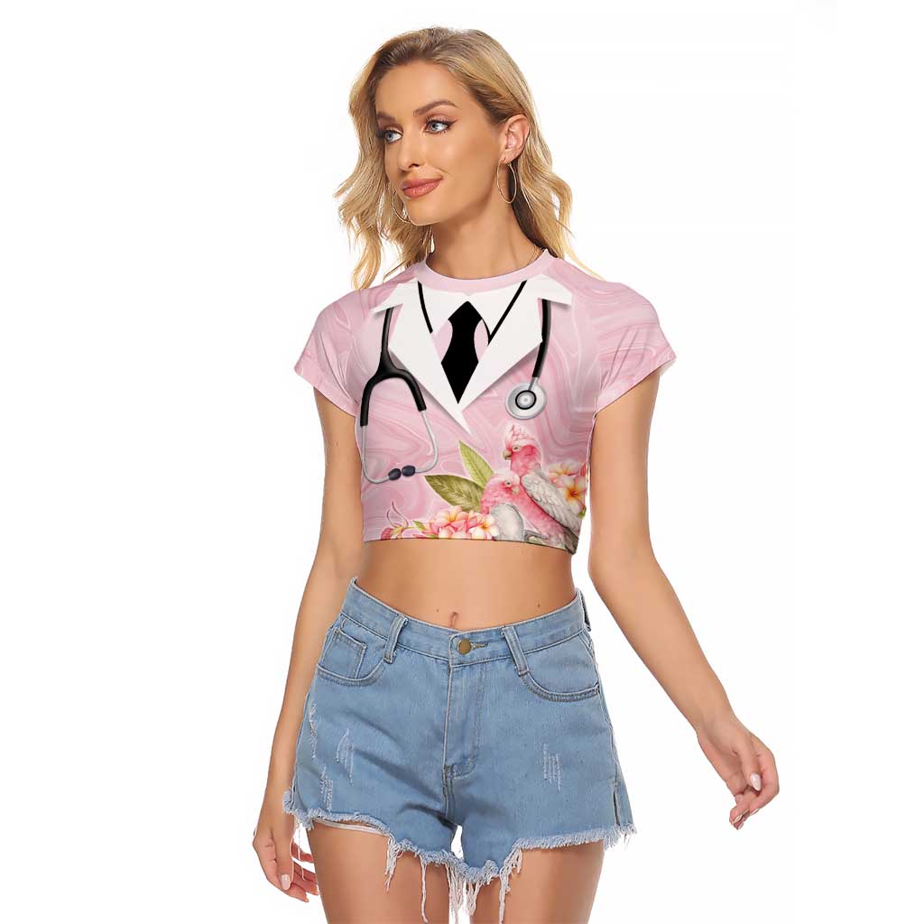 Aussie Nurse RN Pink Cockatoo Raglan Cropped T Shirt
