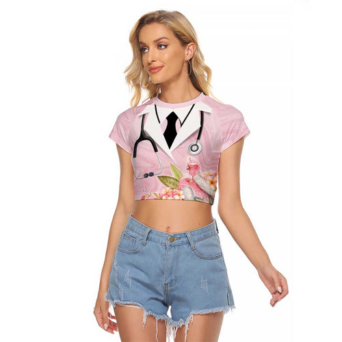 Aussie Nurse RN Pink Cockatoo Raglan Cropped T Shirt