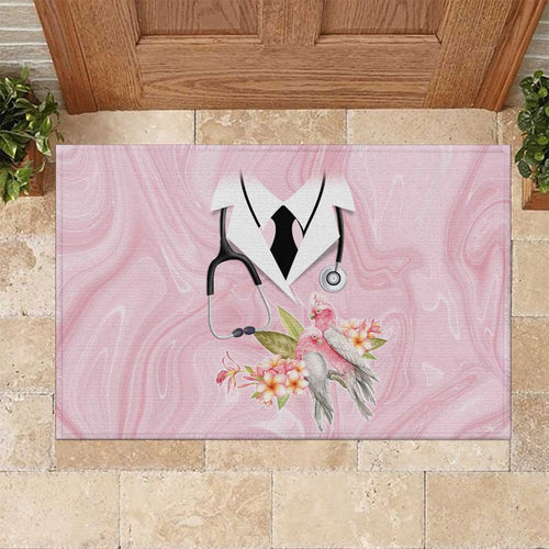 Aussie Nurse RN Pink Cockatoo Rubber Doormat