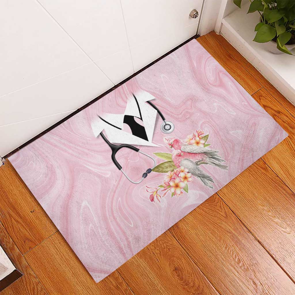 Aussie Nurse RN Pink Cockatoo Rubber Doormat