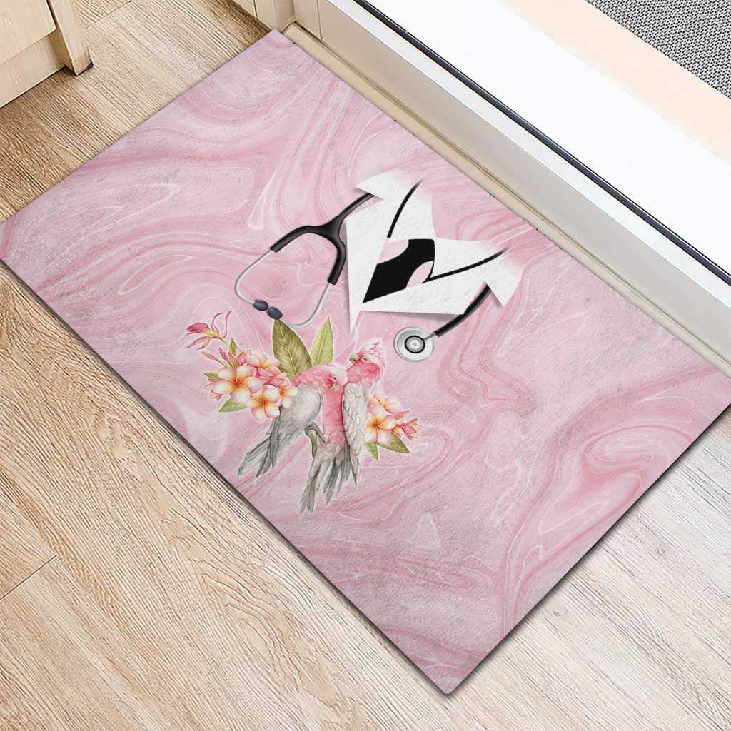 Aussie Nurse RN Pink Cockatoo Rubber Doormat