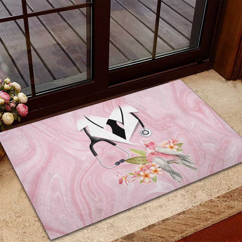 Aussie Nurse RN Pink Cockatoo Rubber Doormat