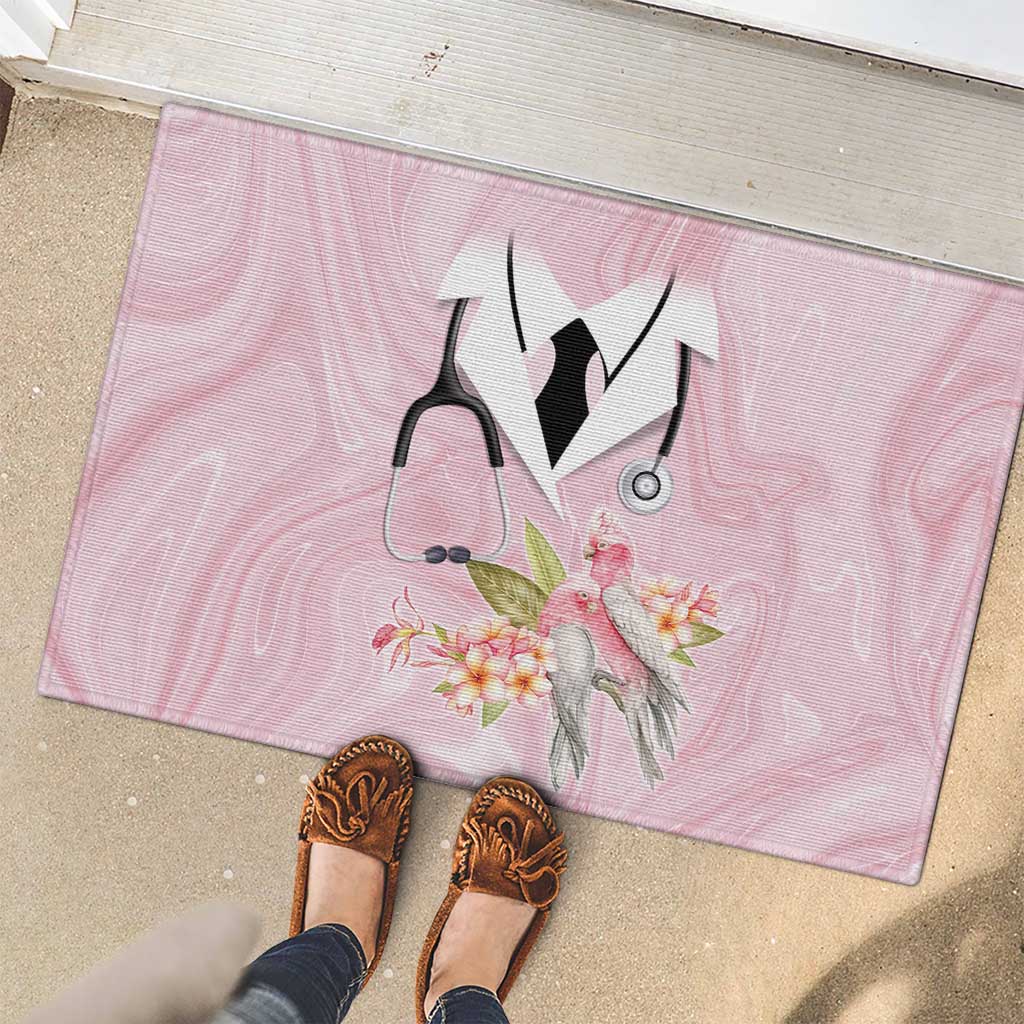 Aussie Nurse RN Pink Cockatoo Rubber Doormat