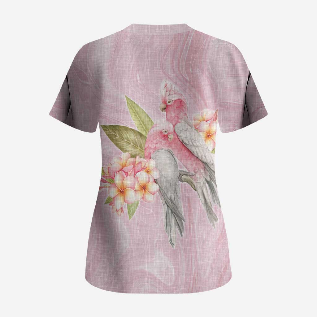 Aussie Nurse RN Pink Cockatoo Scrub Top