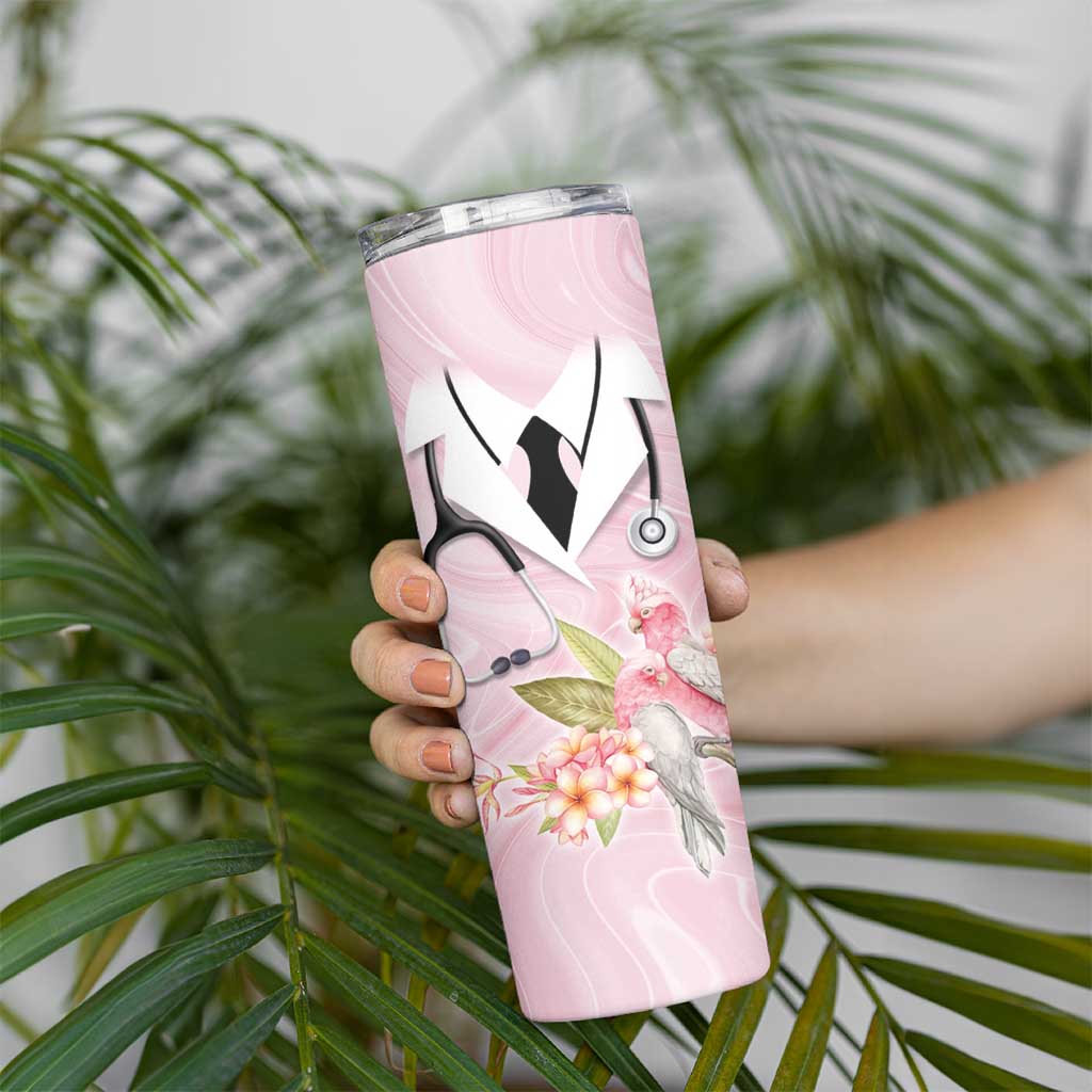 Aussie Nurse RN Pink Cockatoo Skinny Tumbler