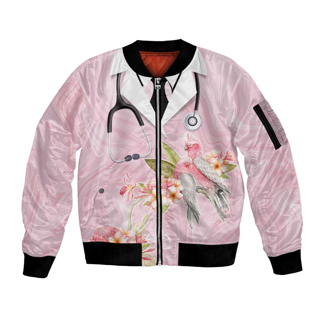 Aussie Nurse RN Pink Cockatoo Sleeve Zip Bomber Jacket