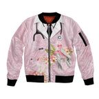 Aussie Nurse RN Pink Cockatoo Sleeve Zip Bomber Jacket
