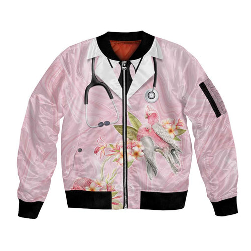 Aussie Nurse RN Pink Cockatoo Sleeve Zip Bomber Jacket