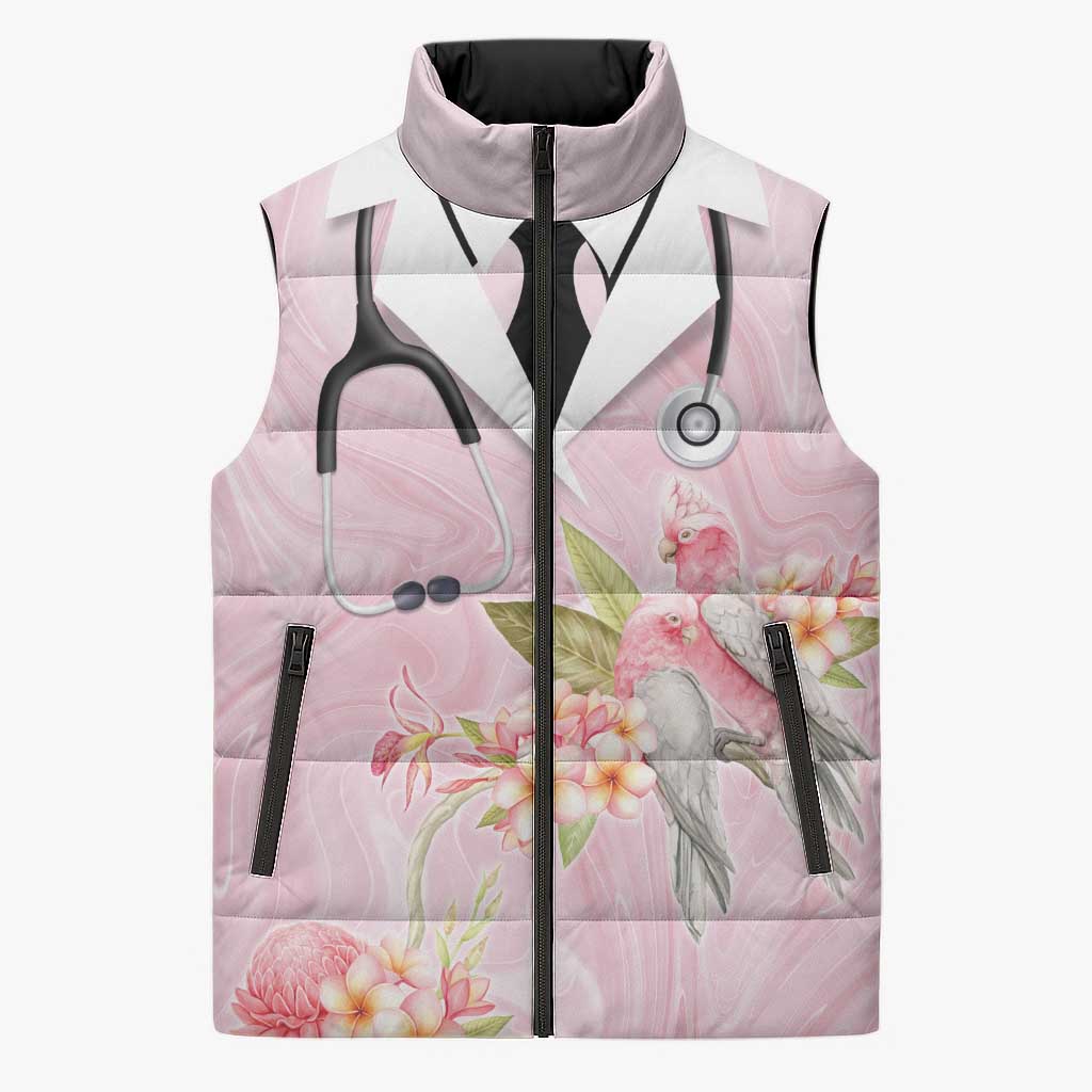 Aussie Nurse RN Pink Cockatoo Sleeveless Puffer Jacket