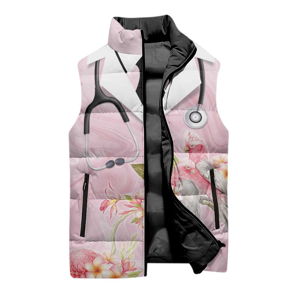 Aussie Nurse RN Pink Cockatoo Sleeveless Puffer Jacket