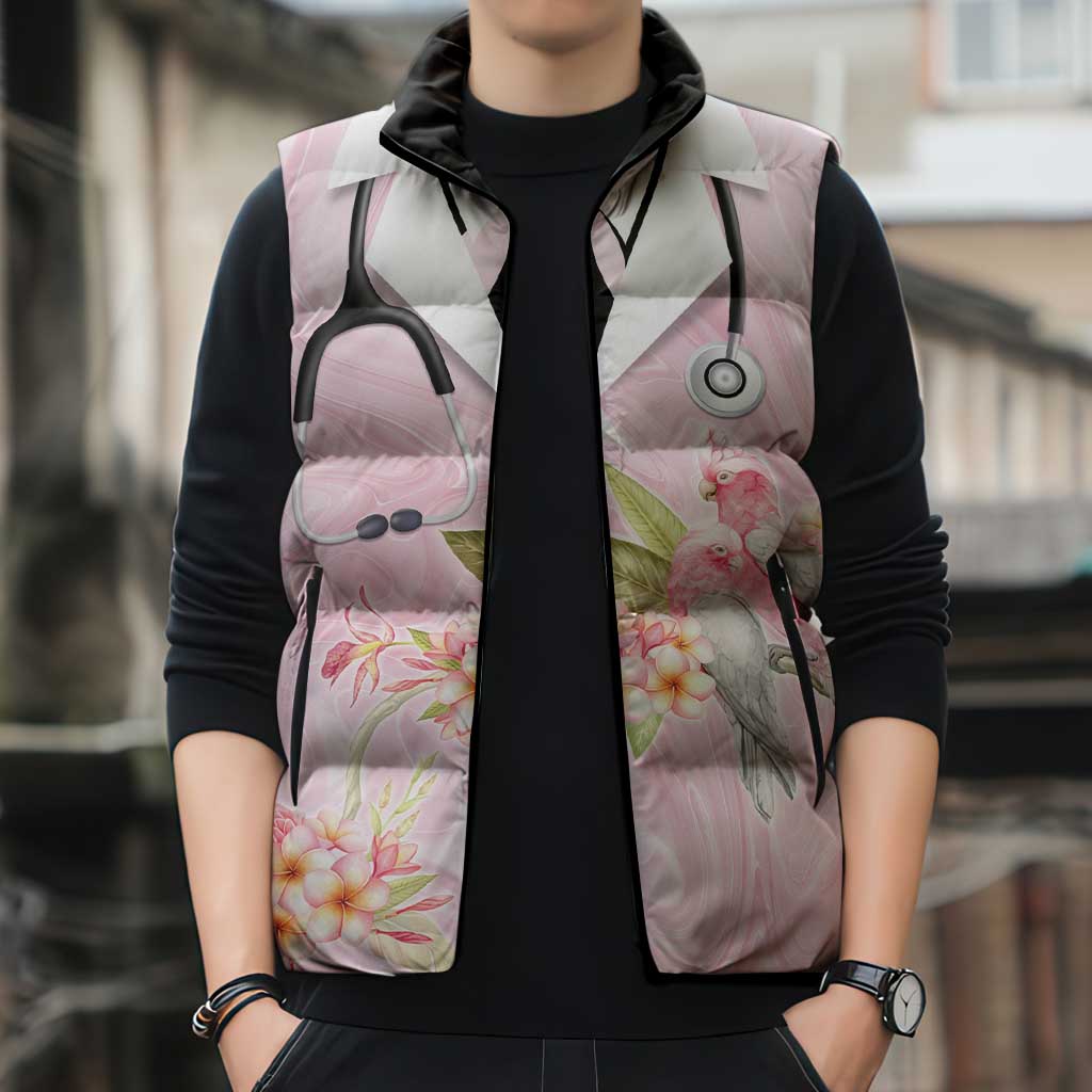 Aussie Nurse RN Pink Cockatoo Sleeveless Puffer Jacket