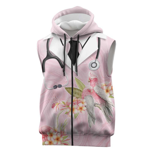 Aussie Nurse RN Pink Cockatoo Sleeveless Zip Hoodie