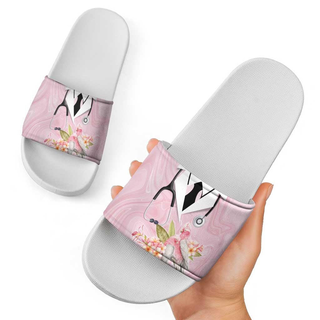 Aussie Nurse RN Pink Cockatoo Slide Sandals