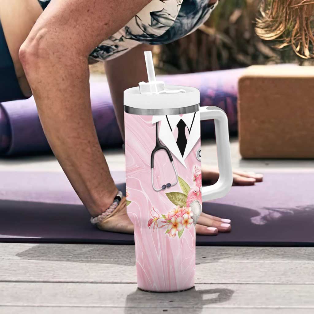Aussie Nurse RN Pink Cockatoo Tumbler With Handle