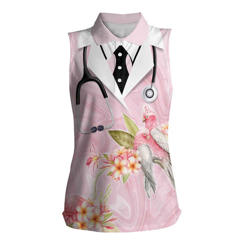 Aussie Nurse RN Pink Cockatoo Women Sleeveless Polo Shirt