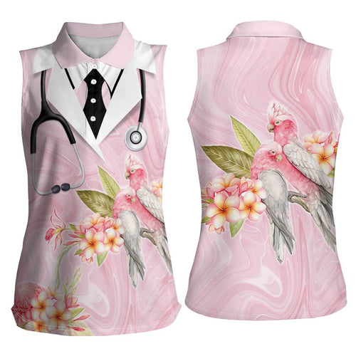Aussie Nurse RN Pink Cockatoo Women Sleeveless Polo Shirt