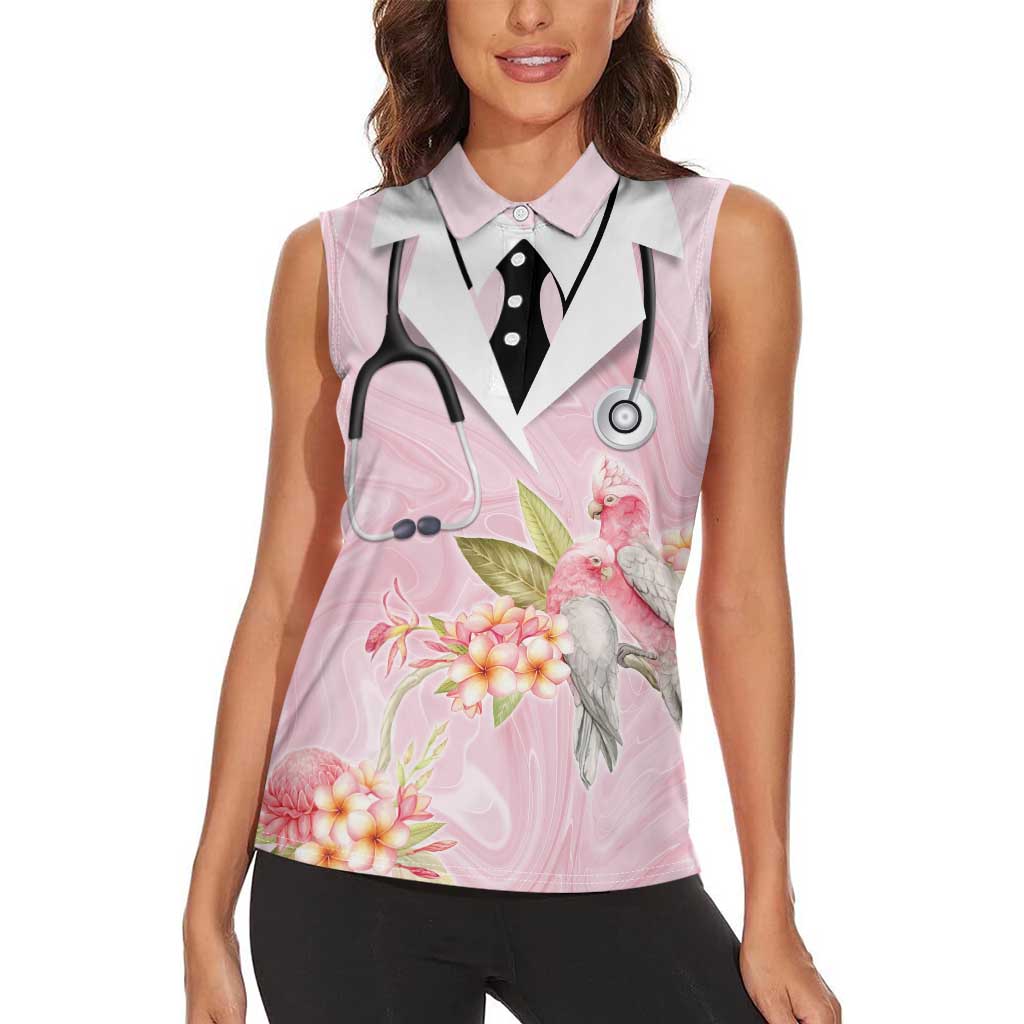 Aussie Nurse RN Pink Cockatoo Women Sleeveless Polo Shirt