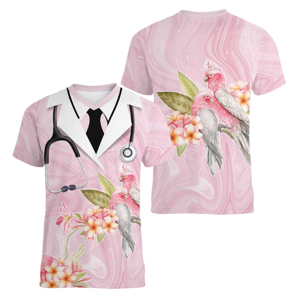 Aussie Nurse RN Pink Cockatoo Women V-Neck T-Shirt