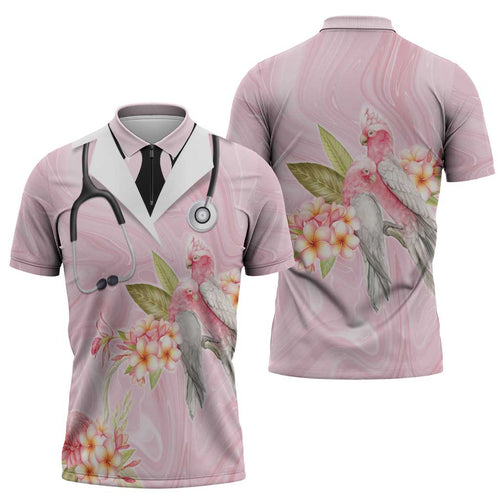 Aussie Nurse RN Pink Cockatoo Zipper Polo Shirt