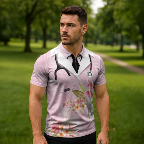 Aussie Nurse RN Pink Cockatoo Zipper Polo Shirt