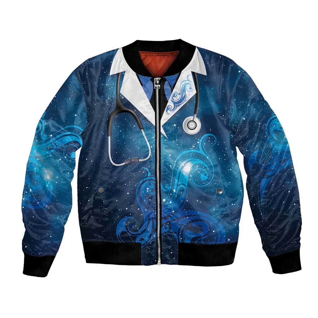 New Zealand Nurses RN Personalised Bomber Jacket Galaxy Stethoscope Maori Motif