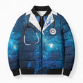 New Zealand Nurses RN Personalised Bomber Puffer Jacket Galaxy Stethoscope Maori Motif