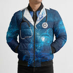 New Zealand Nurses RN Personalised Bomber Puffer Jacket Galaxy Stethoscope Maori Motif
