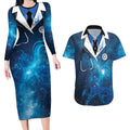 New Zealand Nurses RN Personalised Couples Matching Long Sleeve Bodycon Dress and Hawaiian Shirt Galaxy Stethoscope Maori Motif
