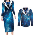 New Zealand Nurses RN Personalised Couples Matching Long Sleeve Bodycon Dress and Long Sleeve Button Shirt Galaxy Stethoscope Maori Motif