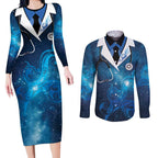 New Zealand Nurses RN Personalised Couples Matching Long Sleeve Bodycon Dress and Long Sleeve Button Shirt Galaxy Stethoscope Maori Motif