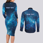 New Zealand Nurses RN Personalised Couples Matching Long Sleeve Bodycon Dress and Long Sleeve Button Shirt Galaxy Stethoscope Maori Motif