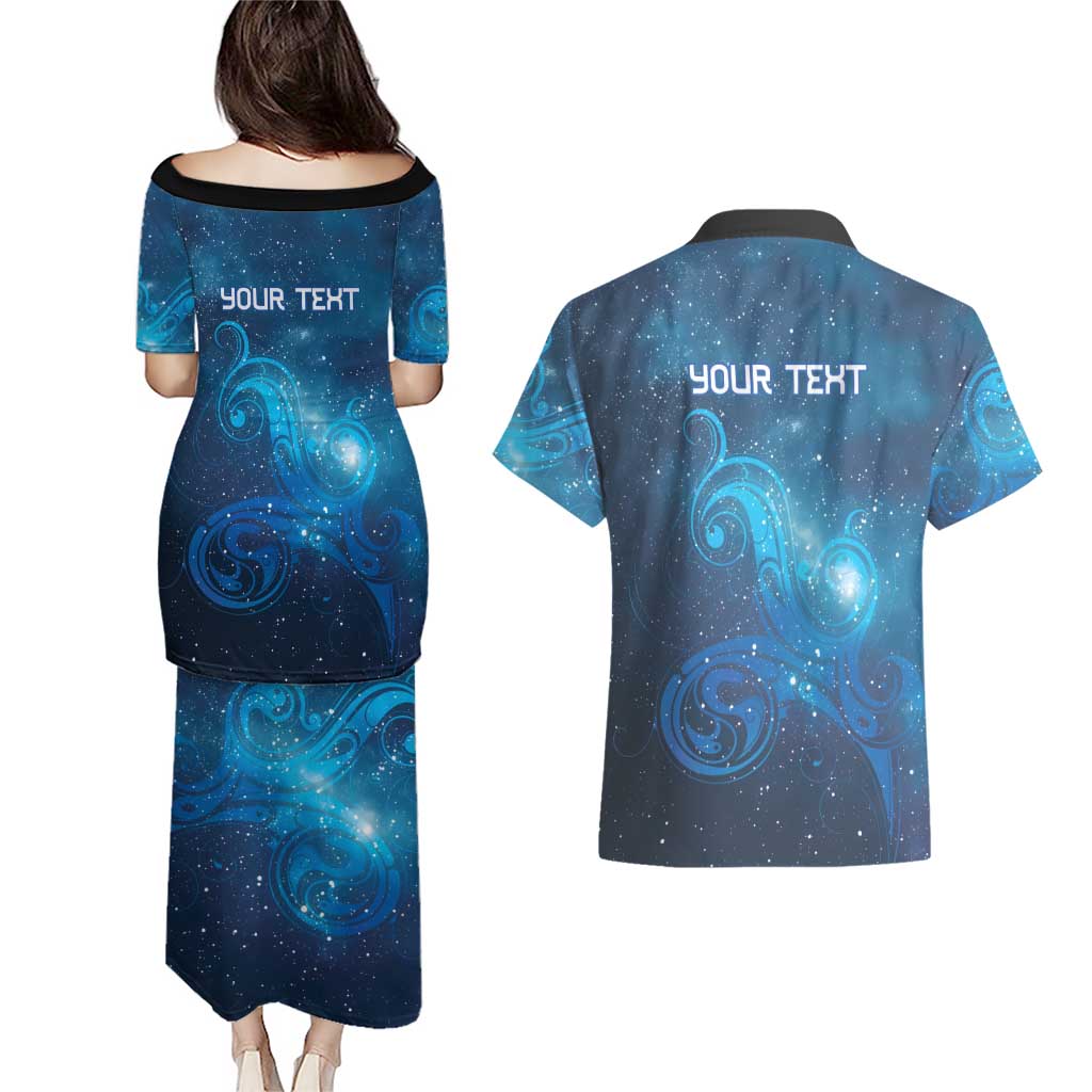 New Zealand Nurses RN Personalised Couples Matching Puletasi and Hawaiian Shirt Galaxy Stethoscope Maori Motif